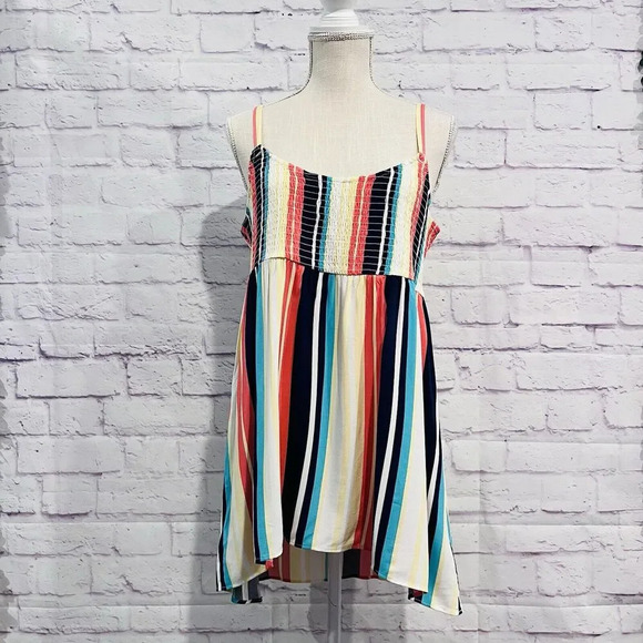 Torrid Size 00‎ Bright Multicolor Striped Tropical Babydoll Challis Smocked Cami - Picture 1 of 10